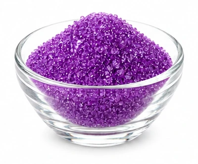 Glass bowl of grape purple sugar crystals