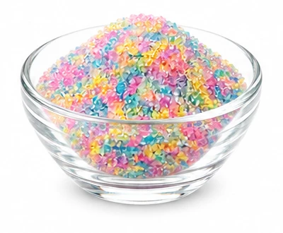Glass bowl of avatar rainbow sugar crystals